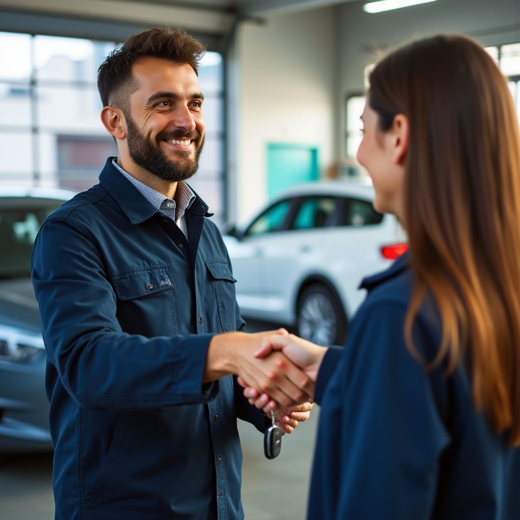 Cliente satisfecho recibiendo las llaves de su auto